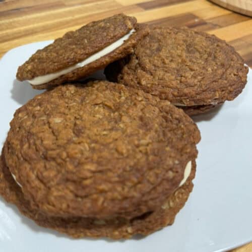 Delicious gluten-free oatmeal cream pies with clean ingredients and nostalgic flavor.