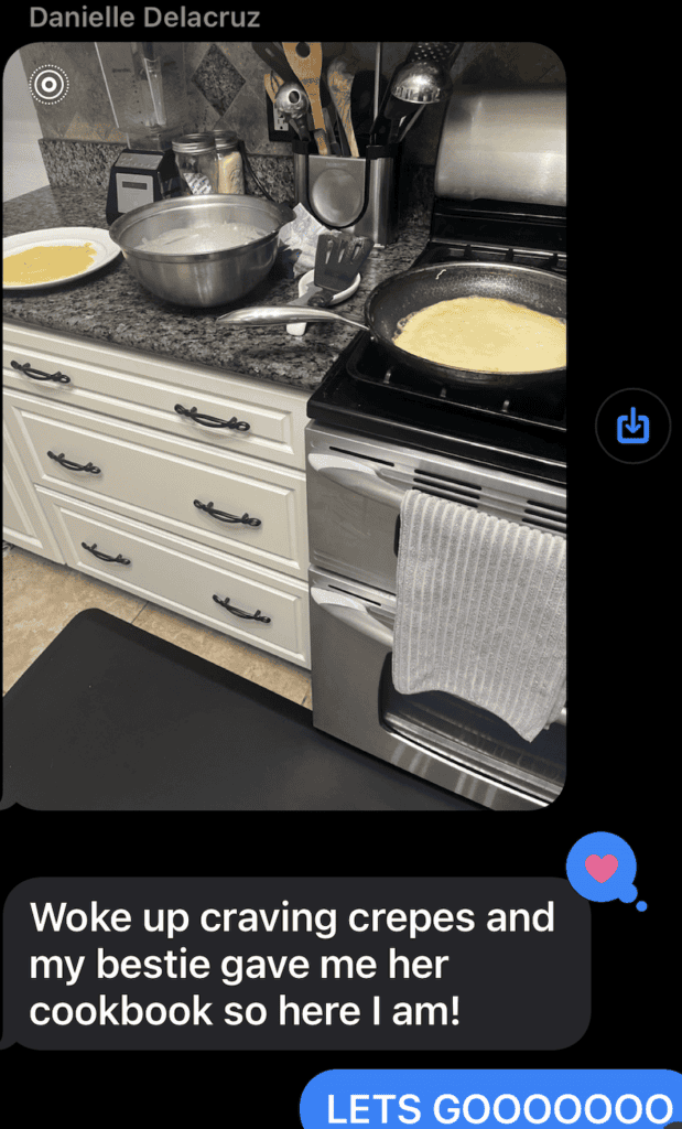 Freshly made gluten-free crepes cooking on a skillet in a cozy kitchen.