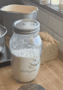 All-purpose flour in a glass jar for baking and cooking.