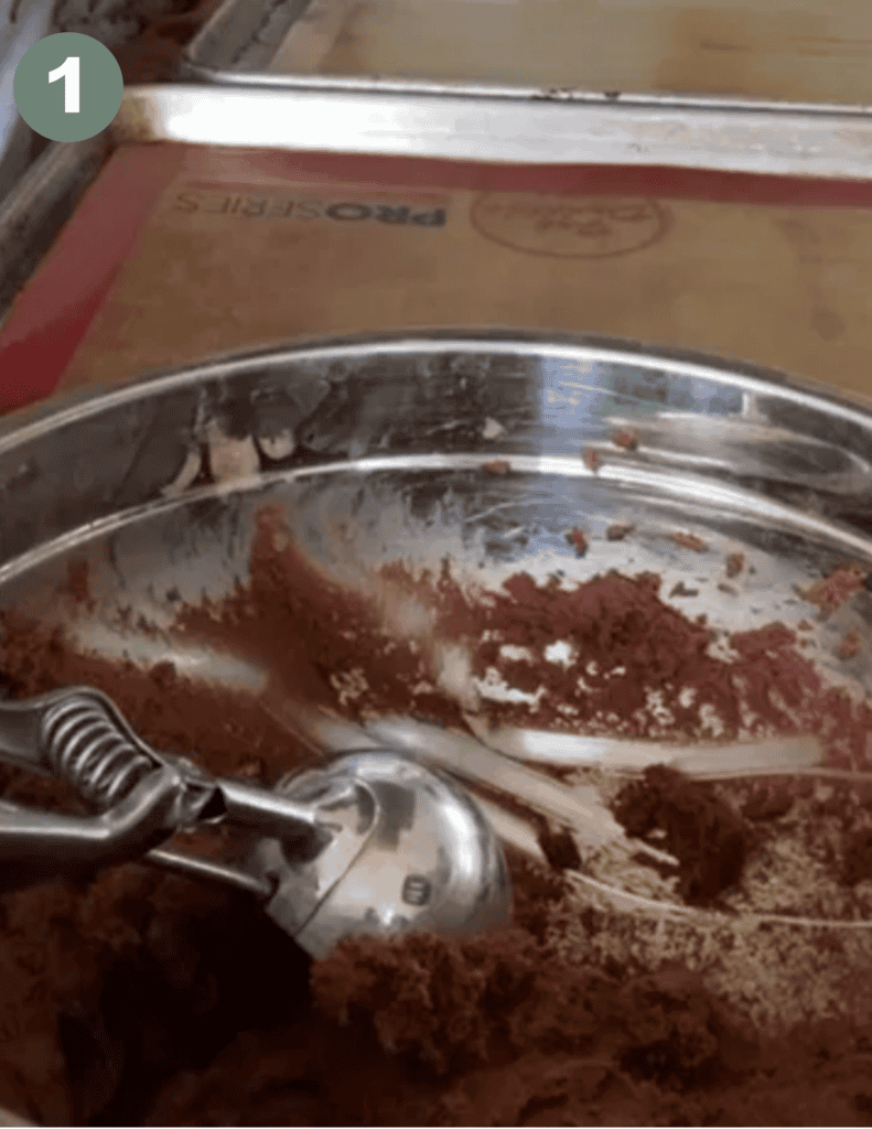 Mixing bowl with chocolate batter for gluten-free whoopie pies.