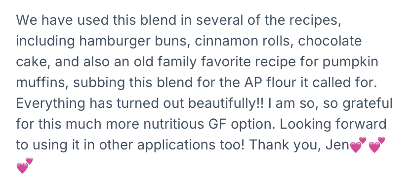 A message with a positive review for gluten free bread flour mix.